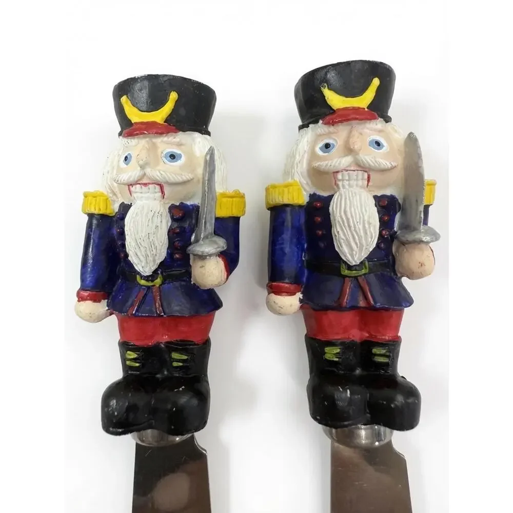 Vintage Nutcracker Cheese Knives Set of 2 Boston Warehouse Ceramic Handles